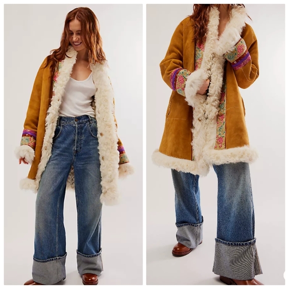 RARE Free People X Nigel Preston Edge To Edge Sari Coat XS Real Lambskin